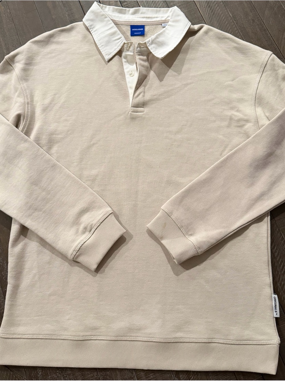 Jack and Jones Beige Long-Sleeve Polo with White Collar
